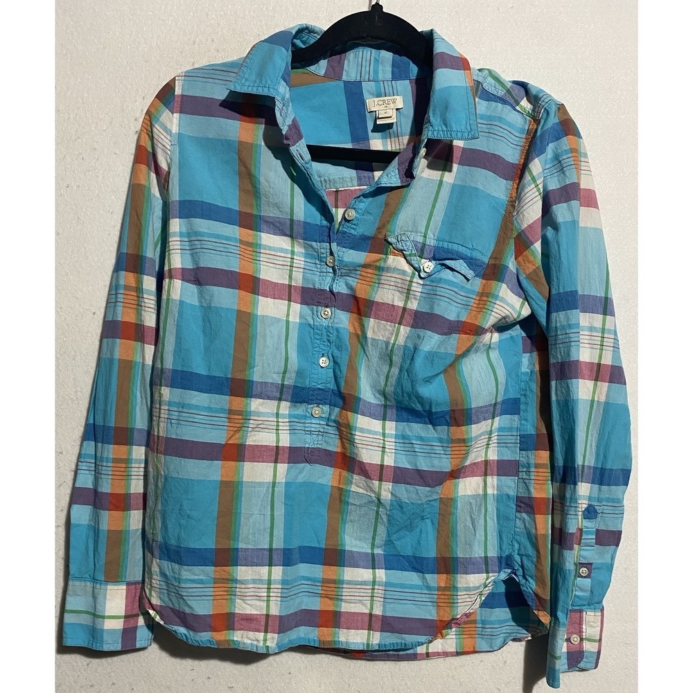 J Crew Colorful Plaid Button Up Shirt Womens Small Casual Preppy
